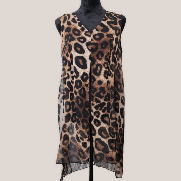 ADELE & MAY Leopard Cheetah Animal Print Top | Sheer Lined Flowy Blouse - Picture 1 of 9